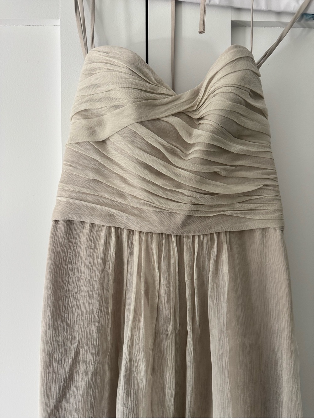 Amsale Ruched Chiffon Evening Dress in Light Beige